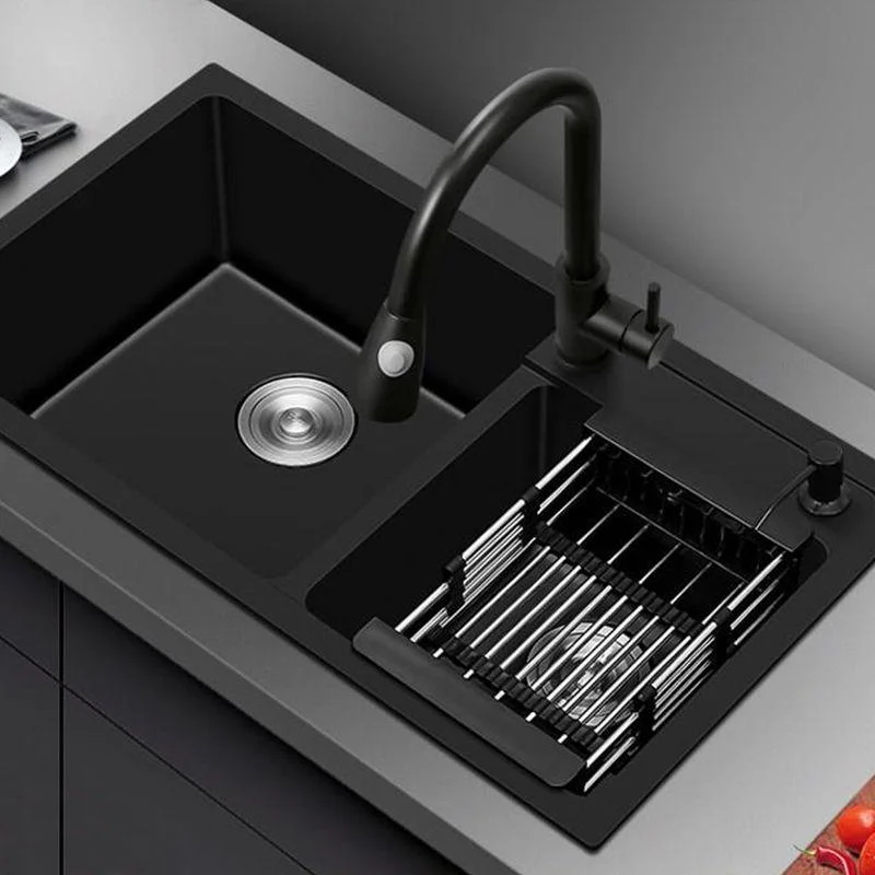 Modern Style Kitchen Sink Quartz Soundproof Kitchen Double Sink with Drain Assembly -Bathlova