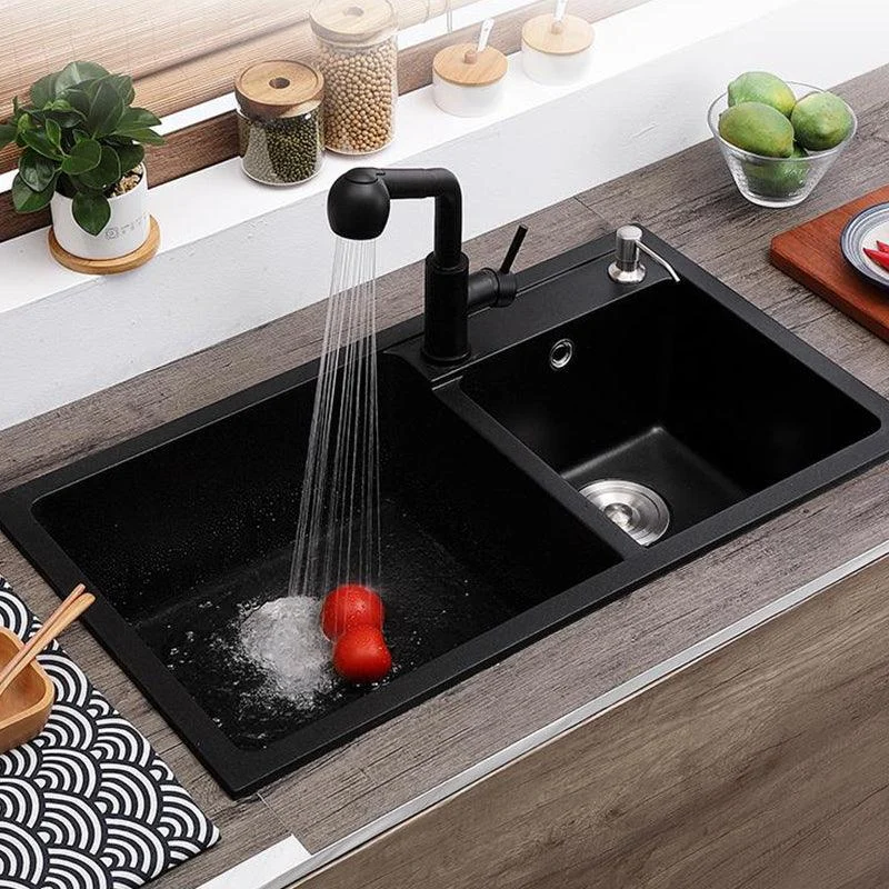 Modern Style Kitchen Sink Quartz Soundproof Kitchen Double Sink with Drain Assembly -Bathlova