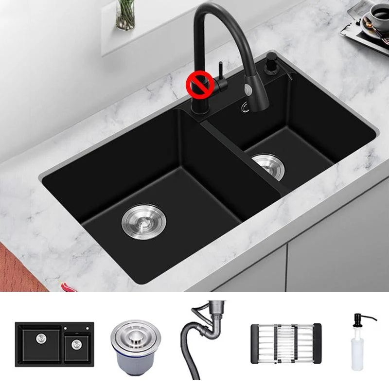 Modern Style Kitchen Sink Quartz Soundproof Kitchen Double Sink with Drain Assembly -Bathlova