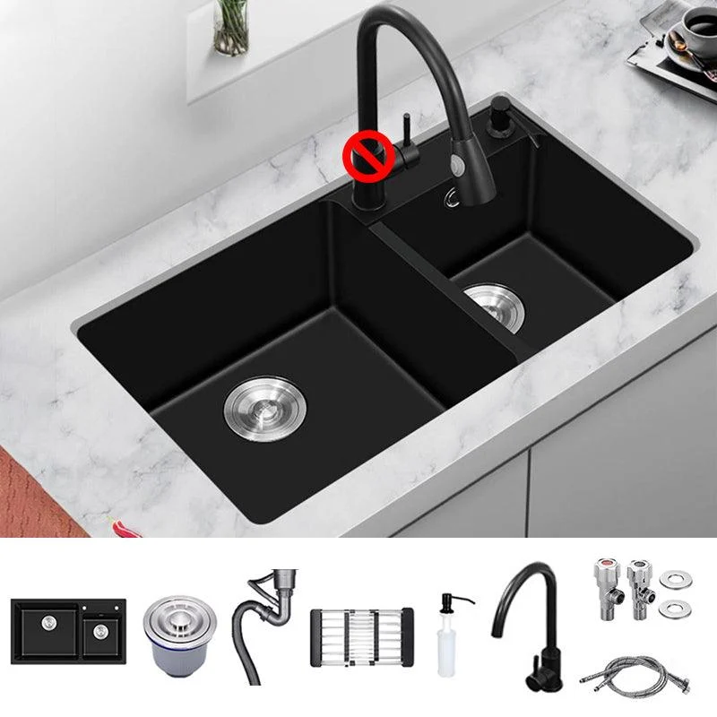 Modern Style Kitchen Sink Quartz Soundproof Kitchen Double Sink with Drain Assembly -Bathlova