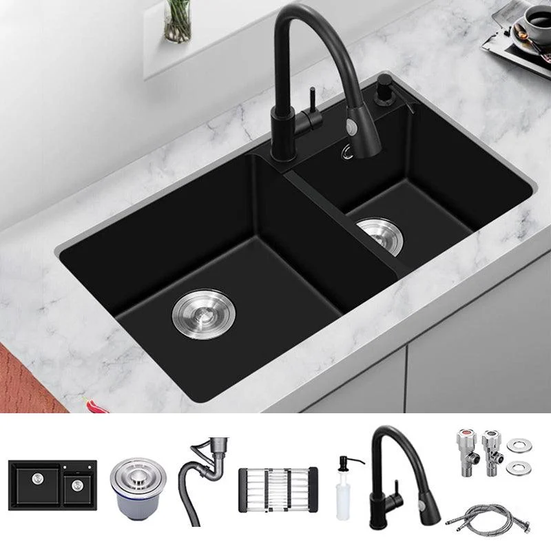 Modern Style Kitchen Sink Quartz Soundproof Kitchen Double Sink with Drain Assembly -Bathlova