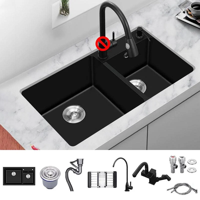 Modern Style Kitchen Sink Quartz Soundproof Kitchen Double Sink with Drain Assembly -Bathlova