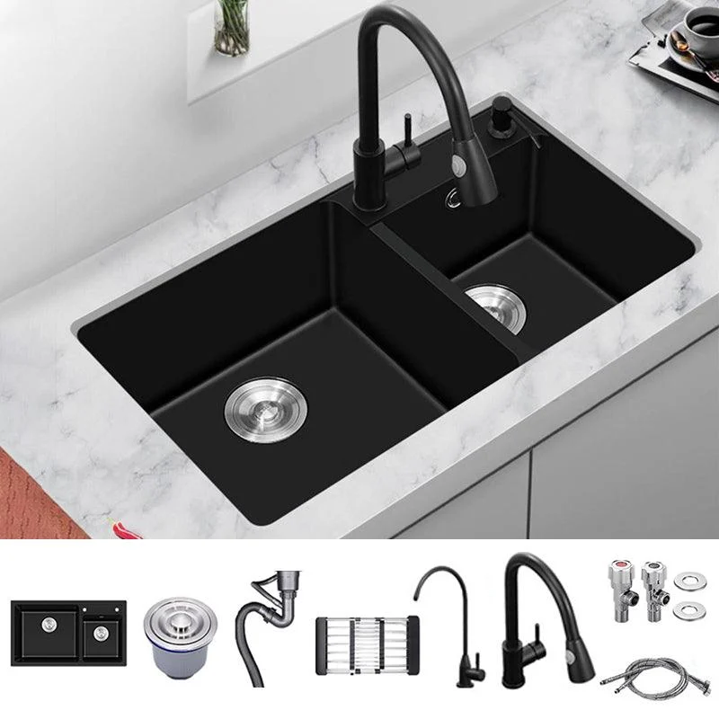 Modern Style Kitchen Sink Quartz Soundproof Kitchen Double Sink with Drain Assembly -Bathlova