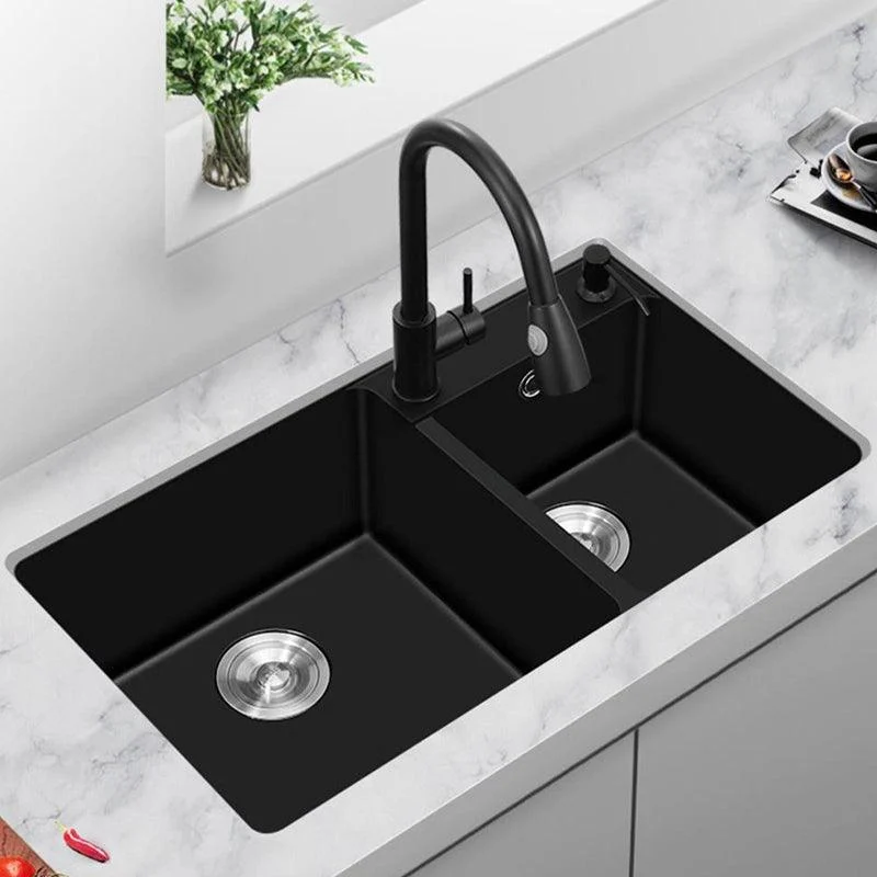 Modern Style Kitchen Sink Quartz Soundproof Kitchen Double Sink with Drain Assembly -Bathlova