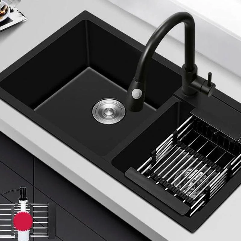 Modern Style Kitchen Sink Quartz Soundproof Kitchen Double Sink with Drain Assembly -Bathlova