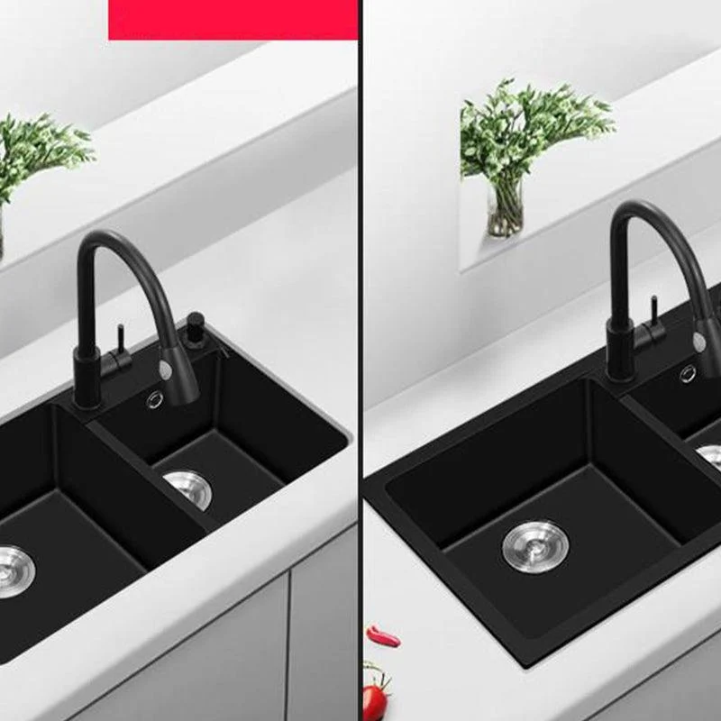 Modern Style Kitchen Sink Quartz Soundproof Kitchen Double Sink with Drain Assembly -Bathlova