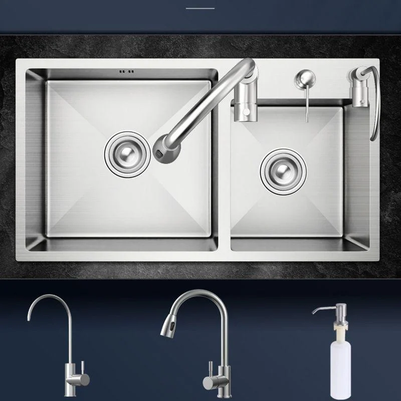 Modern Style Kitchen Sink Soundproof Detail Kitchen Double Sink with Basket Strainer -Bathlova