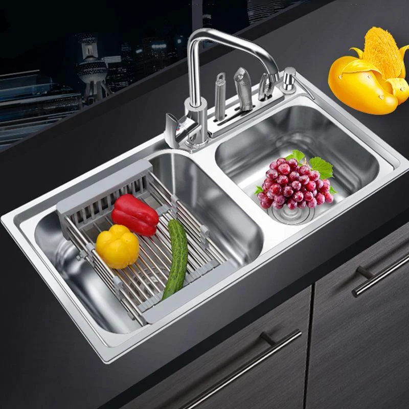 Modern Style Kitchen Sink Stainless Steel 2 Holes Drop-In Kitchen Sink -Bathlova