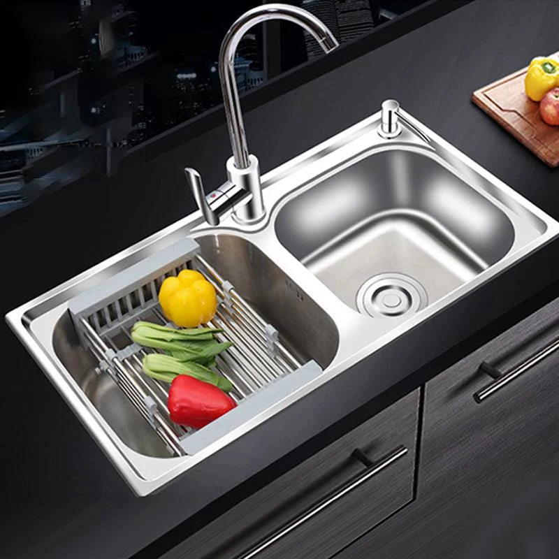 Modern Style Kitchen Sink Stainless Steel 2 Holes Drop-In Kitchen Sink -Bathlova