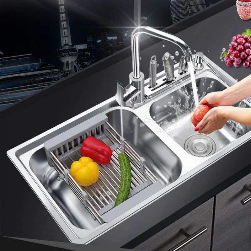 Modern Style Kitchen Sink Stainless Steel 2 Holes Drop-In Kitchen Sink -Bathlova