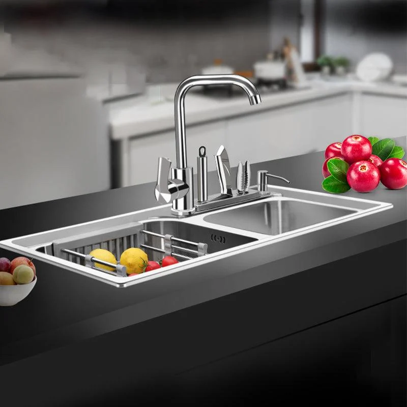 Modern Style Kitchen Sink Stainless Steel 2 Holes Drop-In Kitchen Sink -Bathlova