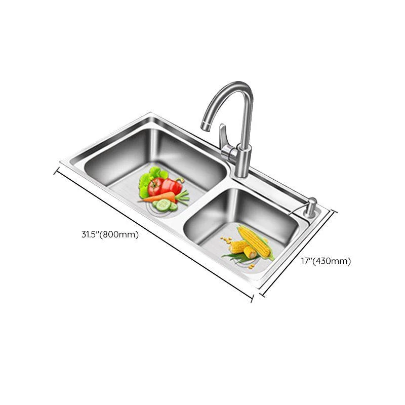 Modern Style Kitchen Sink Stainless Steel 2 Holes Drop-In Kitchen Sink -Bathlova