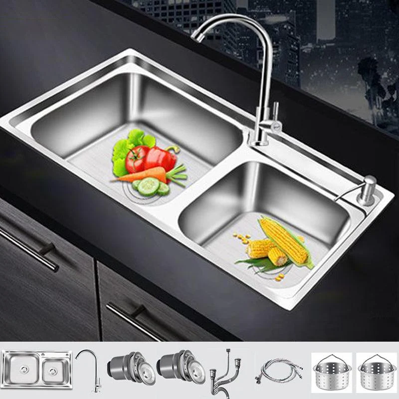 Modern Style Kitchen Sink Stainless Steel 2 Holes Drop-In Kitchen Sink -Bathlova