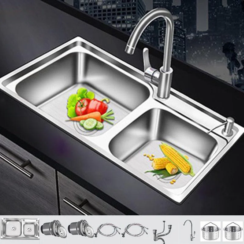 Modern Style Kitchen Sink Stainless Steel 2 Holes Drop-In Kitchen Sink -Bathlova