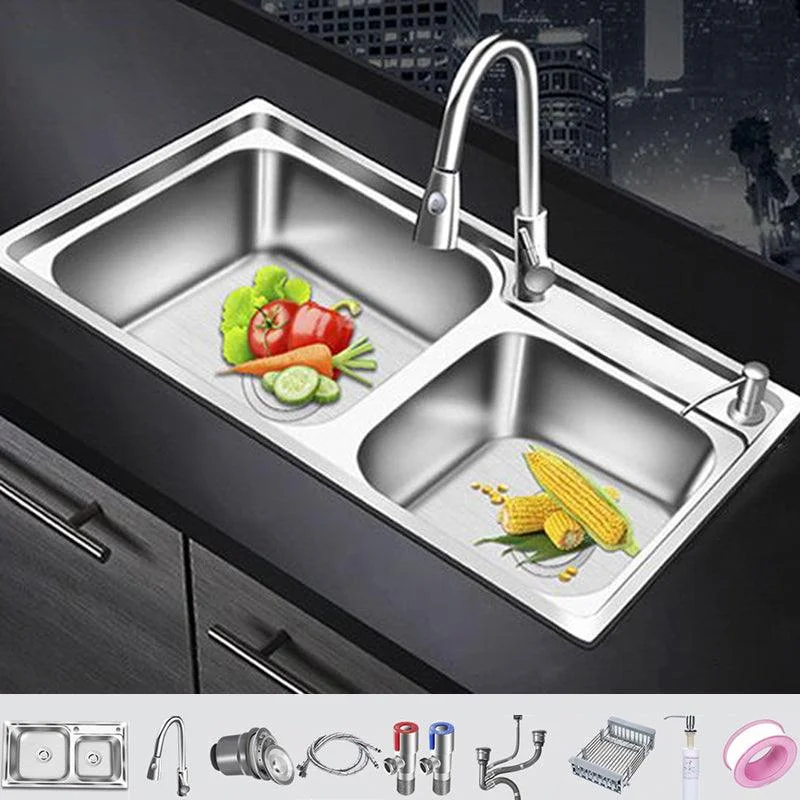 Modern Style Kitchen Sink Stainless Steel 2 Holes Drop-In Kitchen Sink -Bathlova