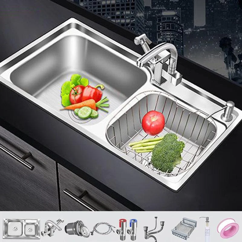 Modern Style Kitchen Sink Stainless Steel 2 Holes Drop-In Kitchen Sink -Bathlova