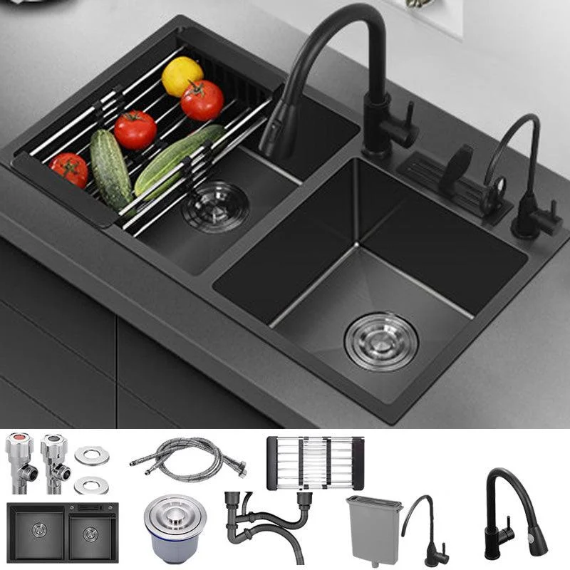 Modern Style Kitchen Sink Stainless Steel Dirt Resistant 2 Holes Drop-In Kitchen Sink -Bathlova