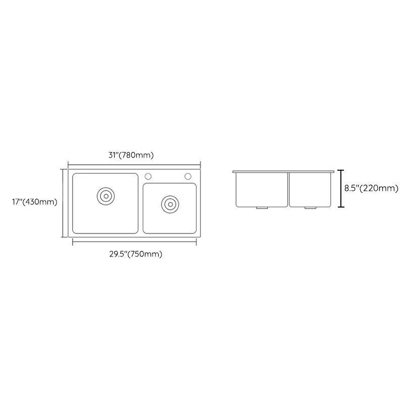 Modern Style Kitchen Sink Stainless Steel Dirt Resistant 2 Holes Drop-In Kitchen Sink -Bathlova