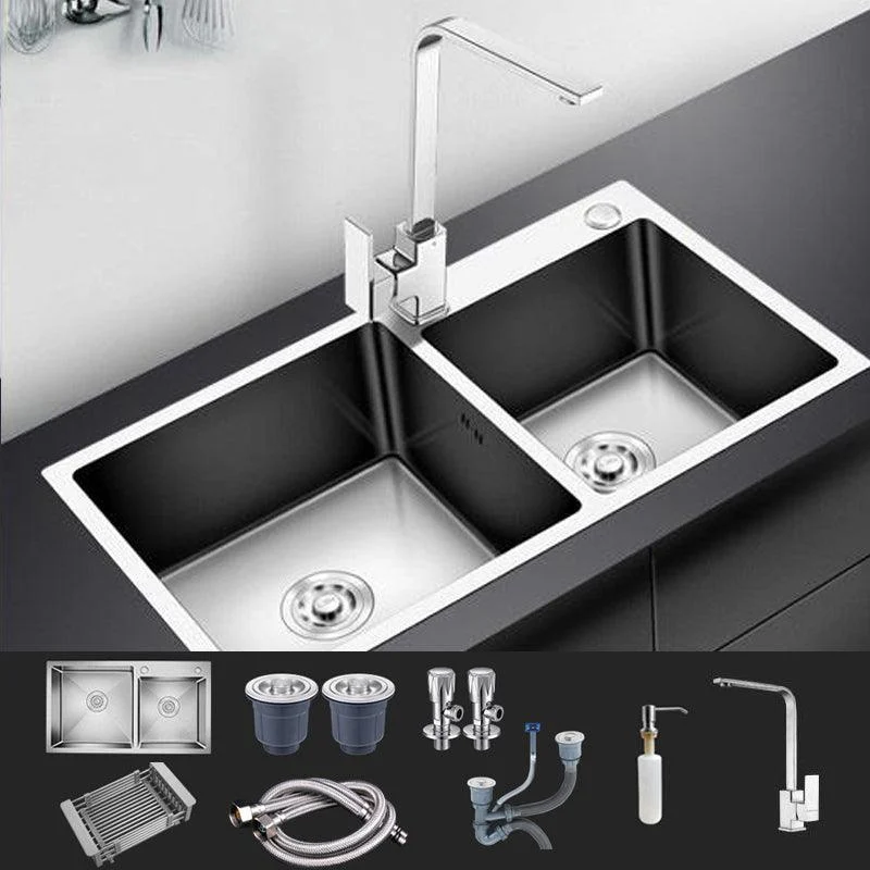 Modern Style Kitchen Sink Stainless Steel Drop-In Kitchen Double Sink -Bathlova