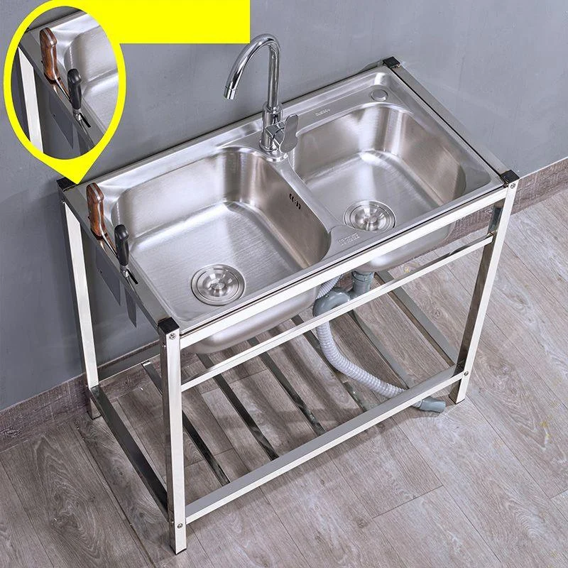 Modern Style Kitchen Sink Stainless Steel Drop-In Kitchen Double Sink with Drain Assembly -Bathlova