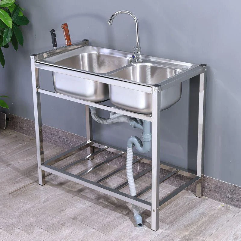 Modern Style Kitchen Sink Stainless Steel Drop-In Kitchen Double Sink with Drain Assembly -Bathlova