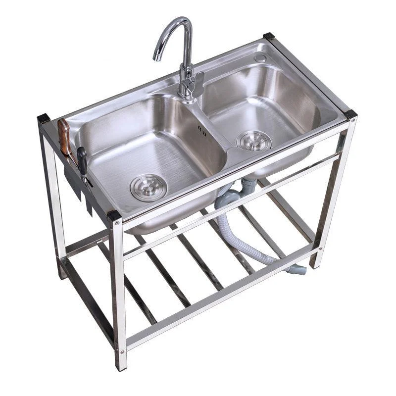 Modern Style Kitchen Sink Stainless Steel Drop-In Kitchen Double Sink with Drain Assembly -Bathlova