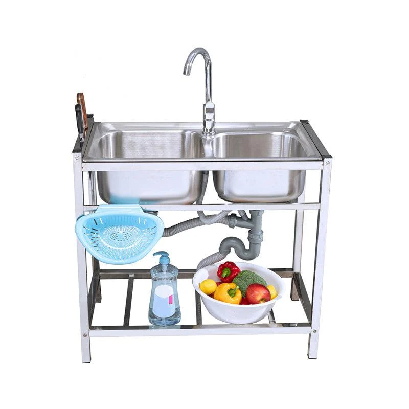 Modern Style Kitchen Sink Stainless Steel Drop-In Kitchen Double Sink with Drain Assembly -Bathlova