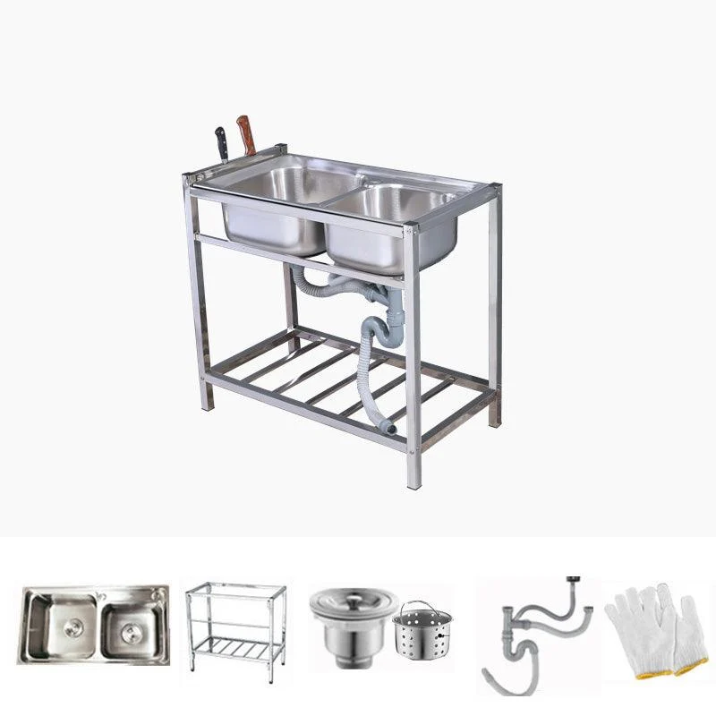 Modern Style Kitchen Sink Stainless Steel Drop-In Kitchen Double Sink with Drain Assembly -Bathlova