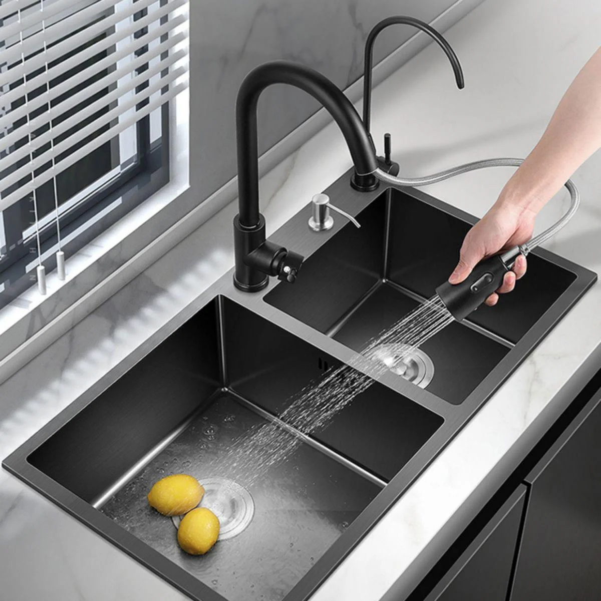 Modern Style Kitchen Sink Stainless Steel Kitchen Double Sink in Black -Bathlova