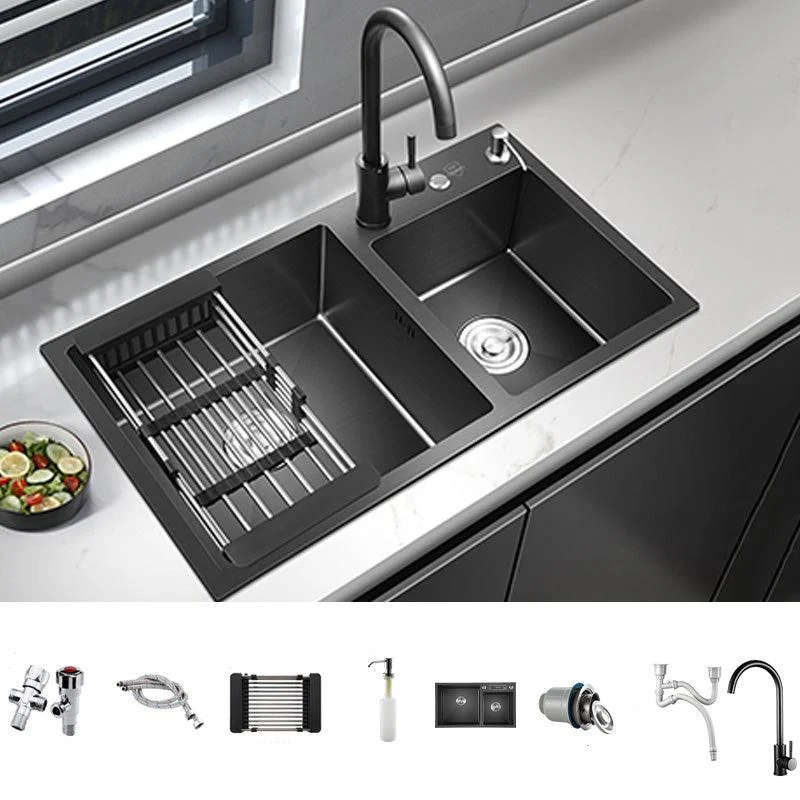 Modern Style Kitchen Sink Stainless Steel Kitchen Double Sink in Black -Bathlova