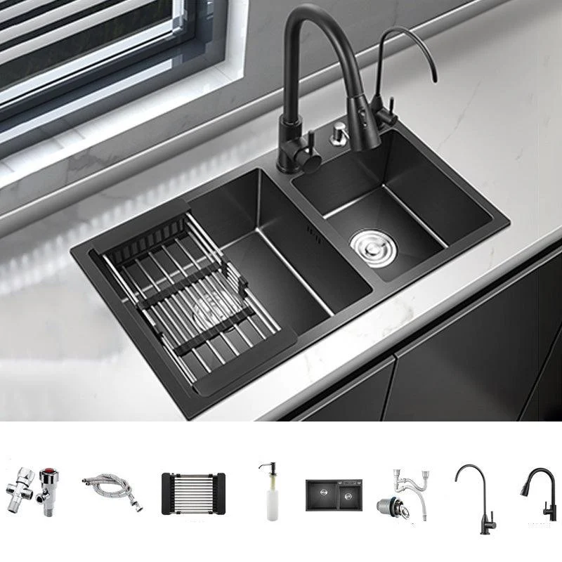 Modern Style Kitchen Sink Stainless Steel Kitchen Double Sink in Black -Bathlova