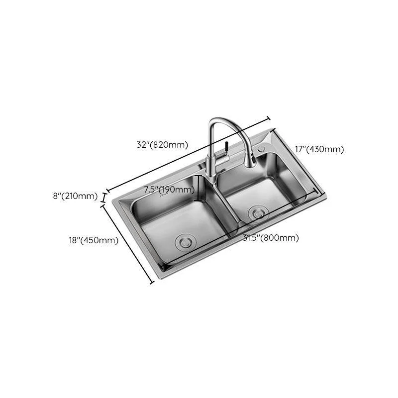 Modern Style Kitchen Sink Stainless Steel Noise-cancelling Design Drop-In Kitchen Sink -Bathlova