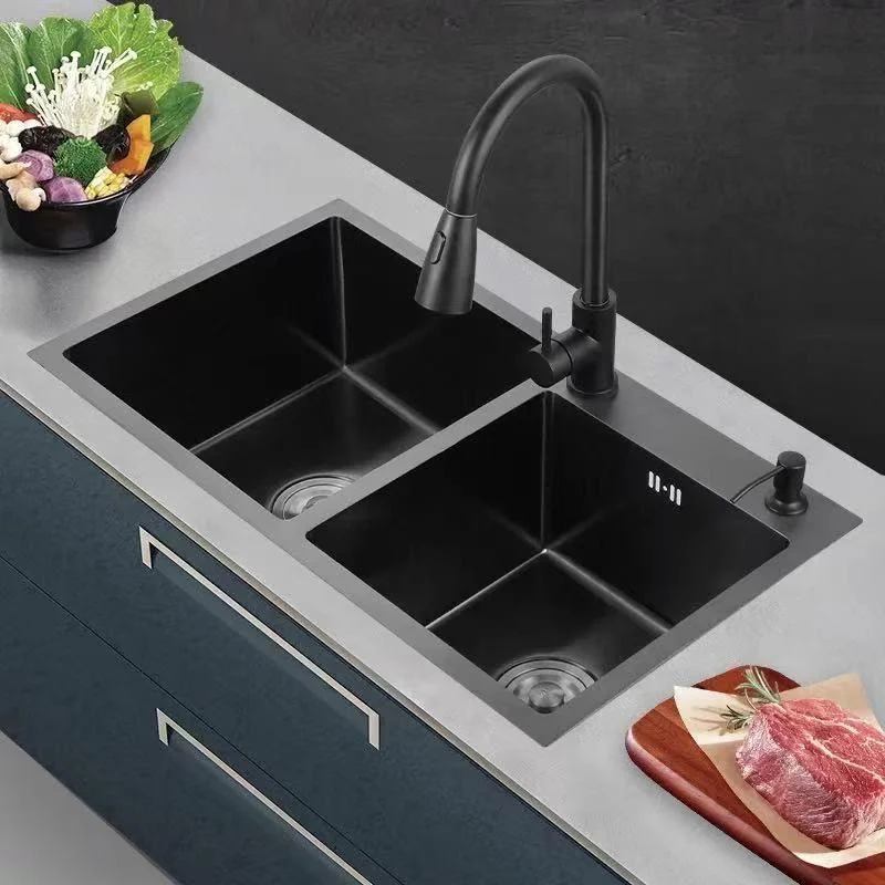 Modern Style Kitchen Sink Stainless Steel Rectangle 2 Holes Kitchen Sink -Bathlova