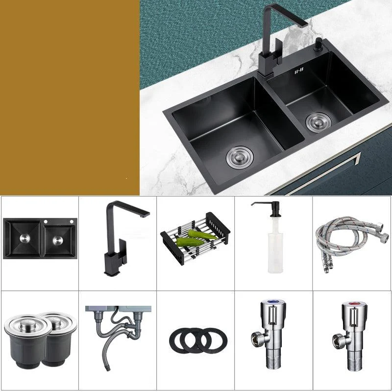 Modern Style Kitchen Sink Stainless Steel Rectangle 2 Holes Kitchen Sink -Bathlova