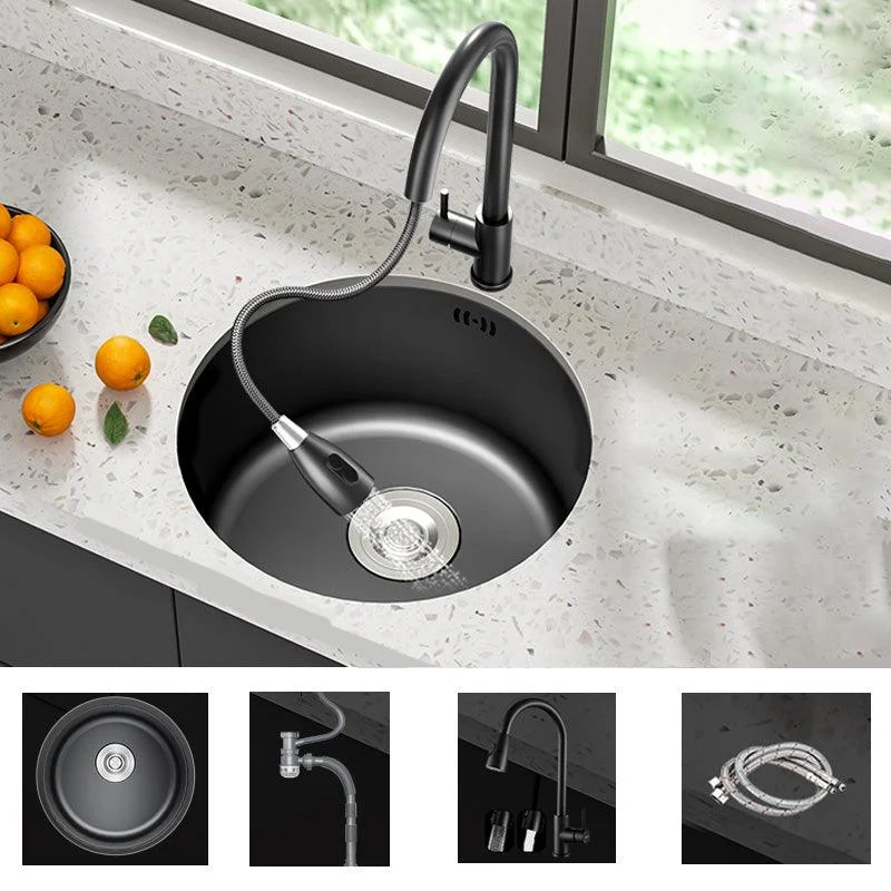 Modern Style Kitchen Sink Stainless Steel Round Kitchen Sink with Drain Strainer Kit -Bathlova