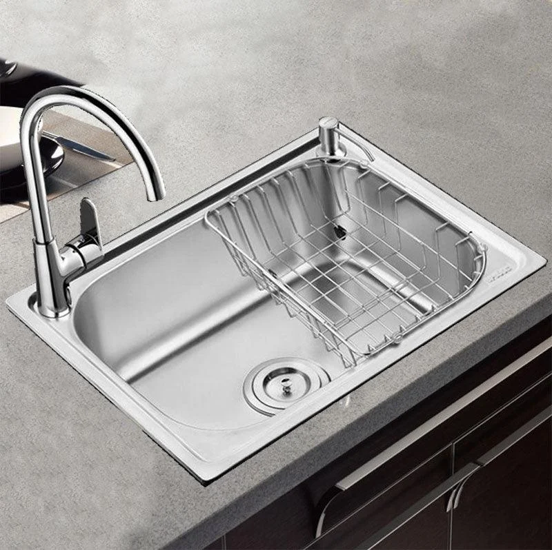 Modern Style Kitchen Sink Stainless Steel Single Bowl Kitchen Sink with Basket Strainer -Bathlova