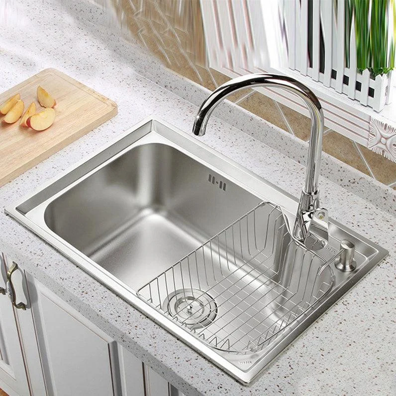 Modern Style Kitchen Sink Stainless Steel Single Bowl Kitchen Sink with Basket Strainer -Bathlova