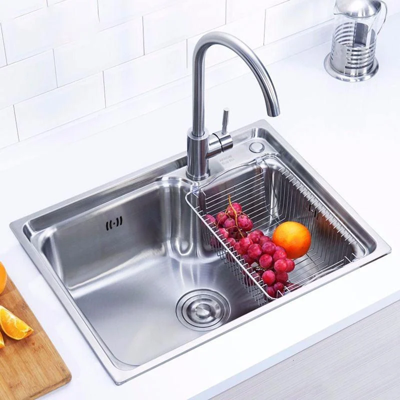 Modern Style Kitchen Sink Stainless Steel Single Bowl Kitchen Sink with Basket Strainer -Bathlova