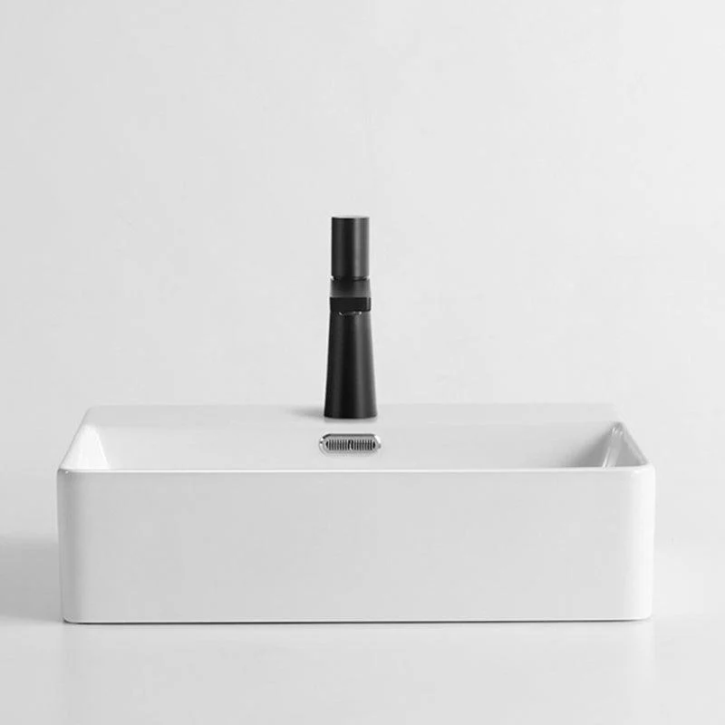 Modern Style Rectangular Vessel Sink with 1-Tap Hole Porcelain Wash Stand -Bathlova