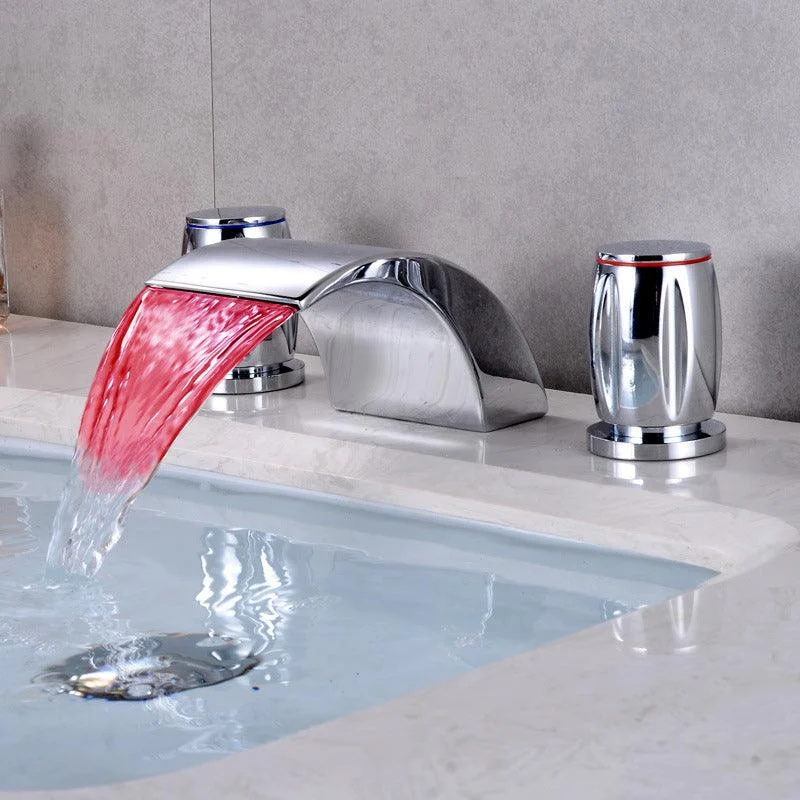 Modern Style Tap Widespread Sink Tap with 2 Handles and LED Light -Bathlova