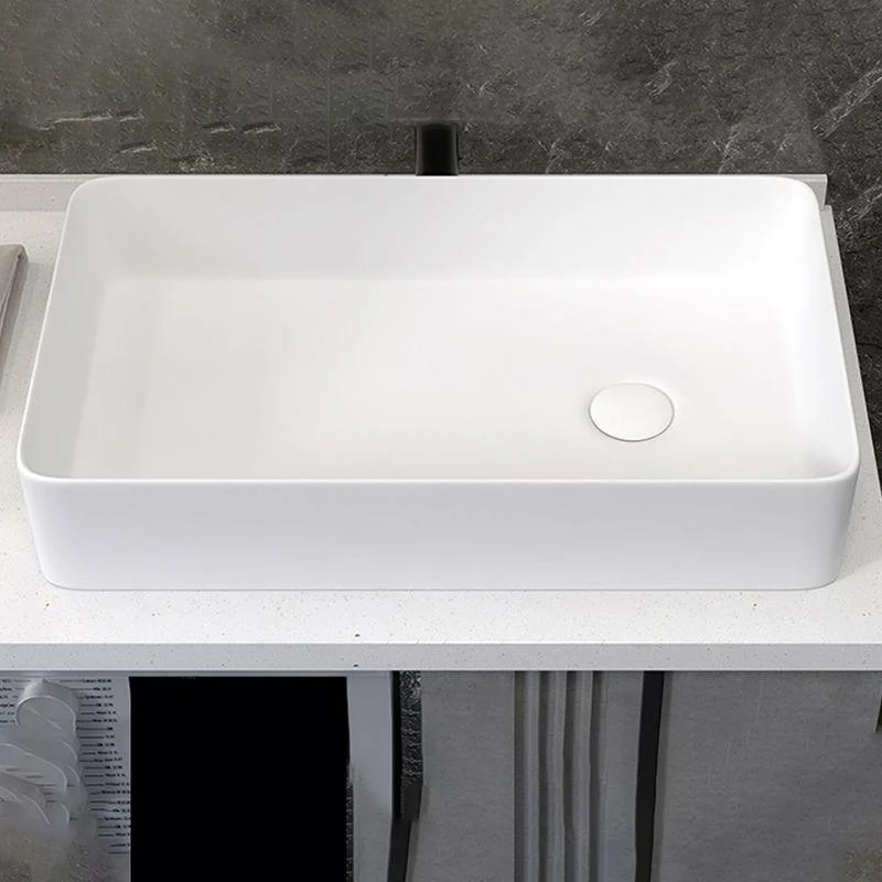 Modern Style Trough Bathroom Sink Rectangle Ceramic Trough Bathroom Sink in White -Bathlova