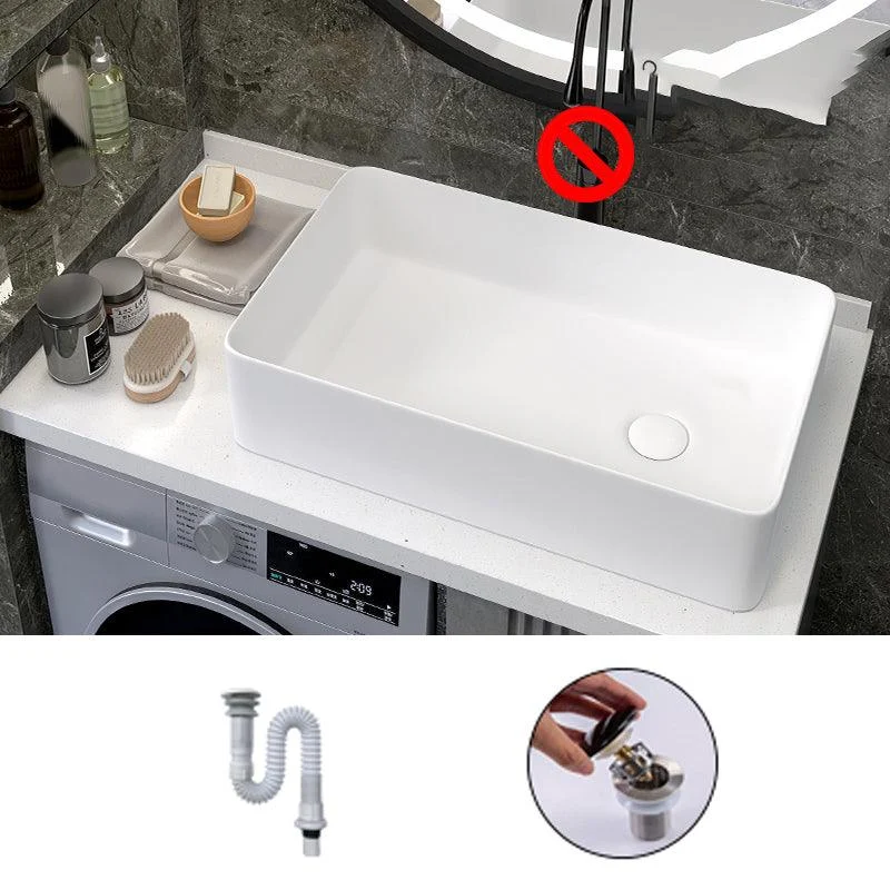 Modern Style Trough Bathroom Sink Rectangle Ceramic Trough Bathroom Sink in White -Bathlova