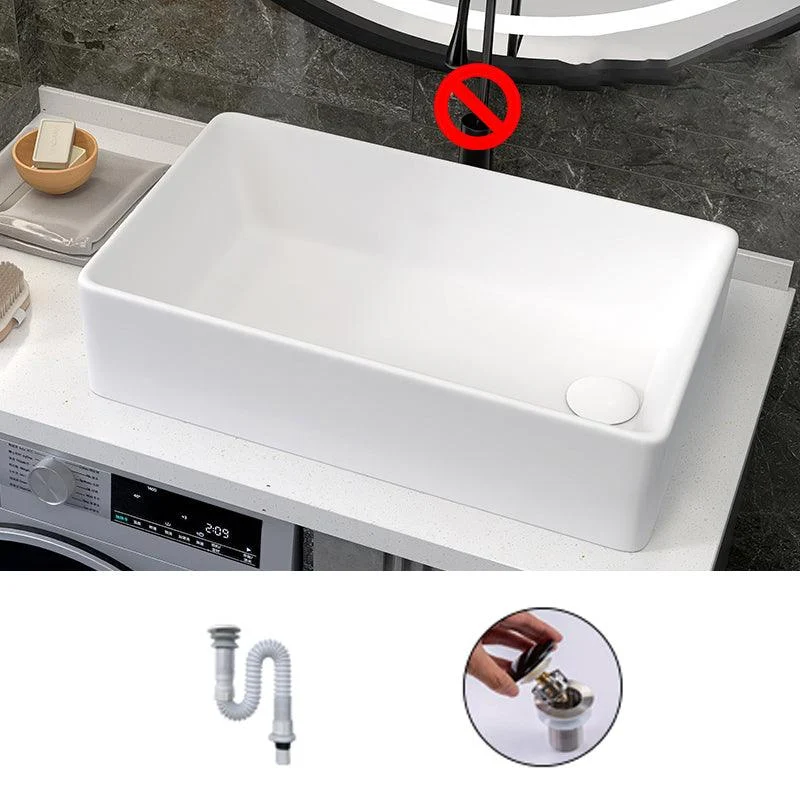 Modern Style Trough Bathroom Sink Rectangle Ceramic Trough Bathroom Sink in White -Bathlova