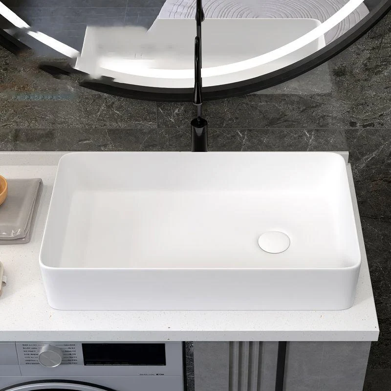 Modern Style Trough Bathroom Sink Rectangle Ceramic Trough Bathroom Sink in White -Bathlova