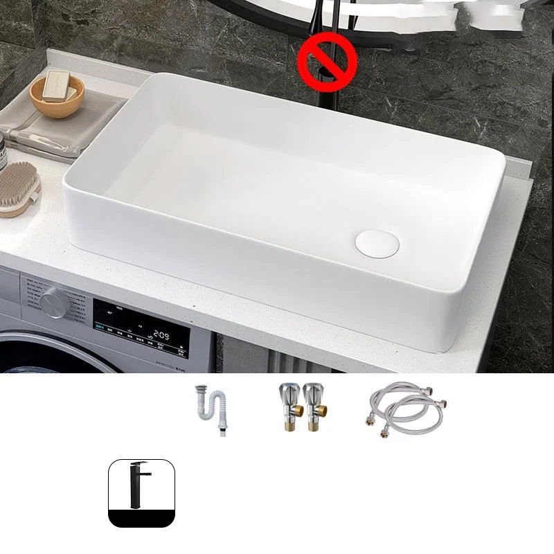 Modern Style Trough Bathroom Sink Rectangle Ceramic Trough Bathroom Sink in White -Bathlova