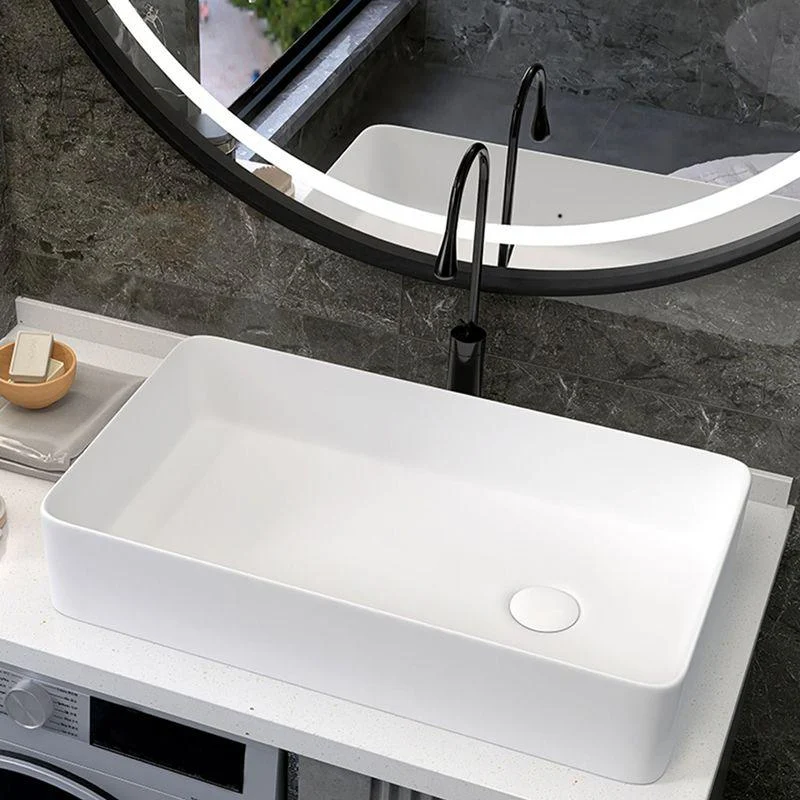 Modern Style Trough Bathroom Sink Rectangle Ceramic Trough Bathroom Sink in White -Bathlova