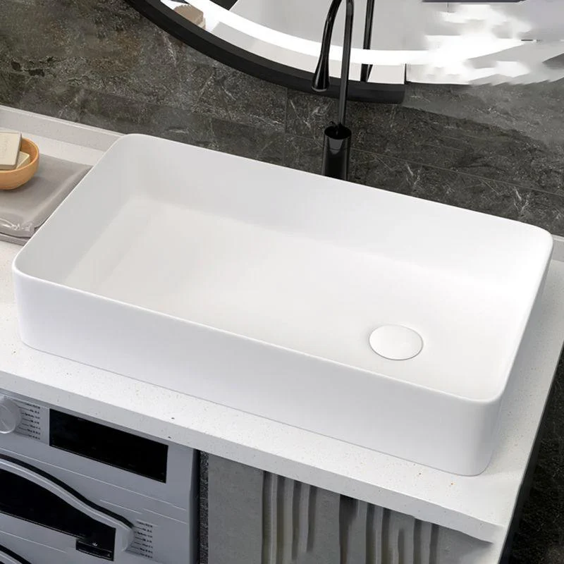 Modern Style Trough Bathroom Sink Rectangle Ceramic Trough Bathroom Sink in White -Bathlova