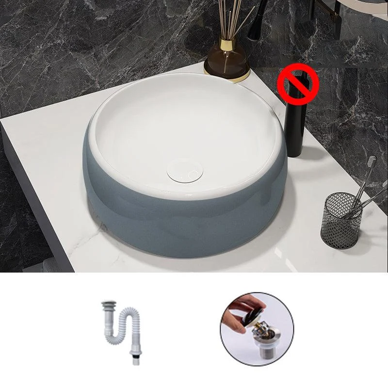 Modern Style Vessel Bathroom Sink Round Ceramic Vessel Bathroom Sink -Bathlova