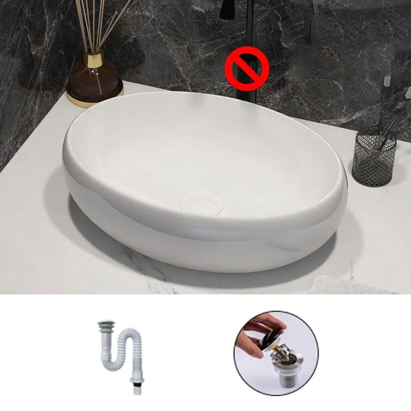 Modern Style Vessel Bathroom Sink Round Ceramic Vessel Bathroom Sink in White -Bathlova