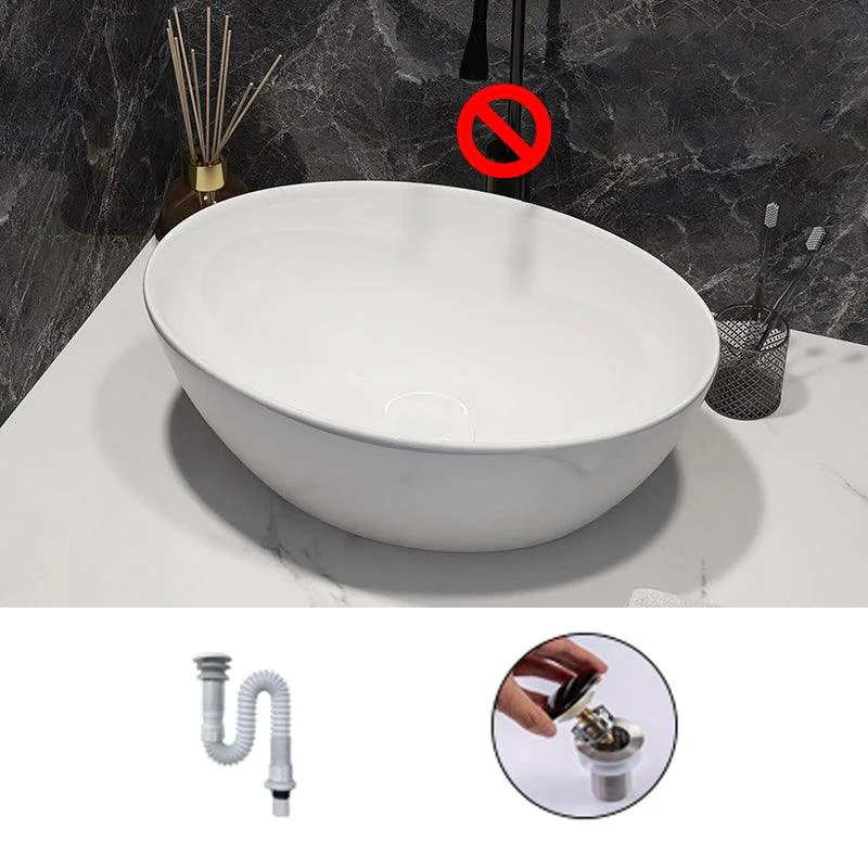 Modern Style Vessel Bathroom Sink Round Ceramic Vessel Bathroom Sink in White -Bathlova